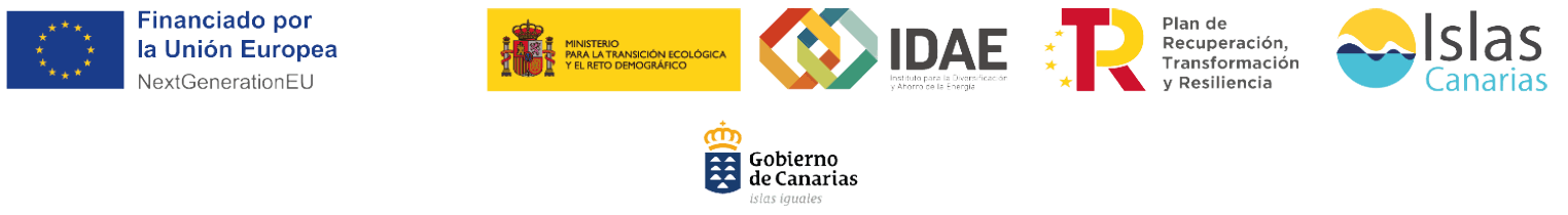 Financiado por la Unión Europea NextGenerationEU, Ministerio para la Transición Ecológica, IDAE, Plan de Recuperación Transformación y Resiliencia, Islas Canarias y Gobierno de Canarias